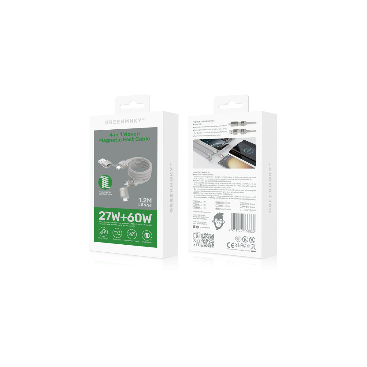 GM 4 in 1 PD 60W+ 27W Cable (1,2M) Titanium