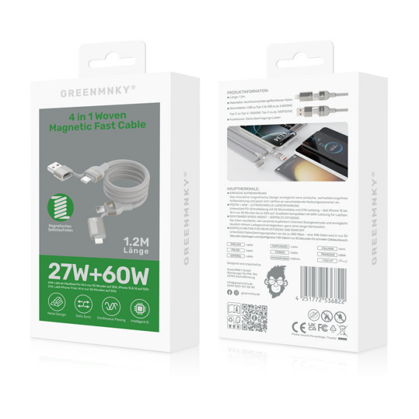 GM 4 in 1 PD 60W+ 27W Cable (1,2M) Titanium