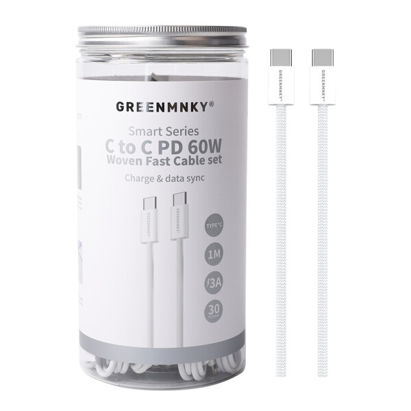 GM - SmartSeries - C to C PD 60W Woven Fast Cable (3A,1M) White (VPE 30)