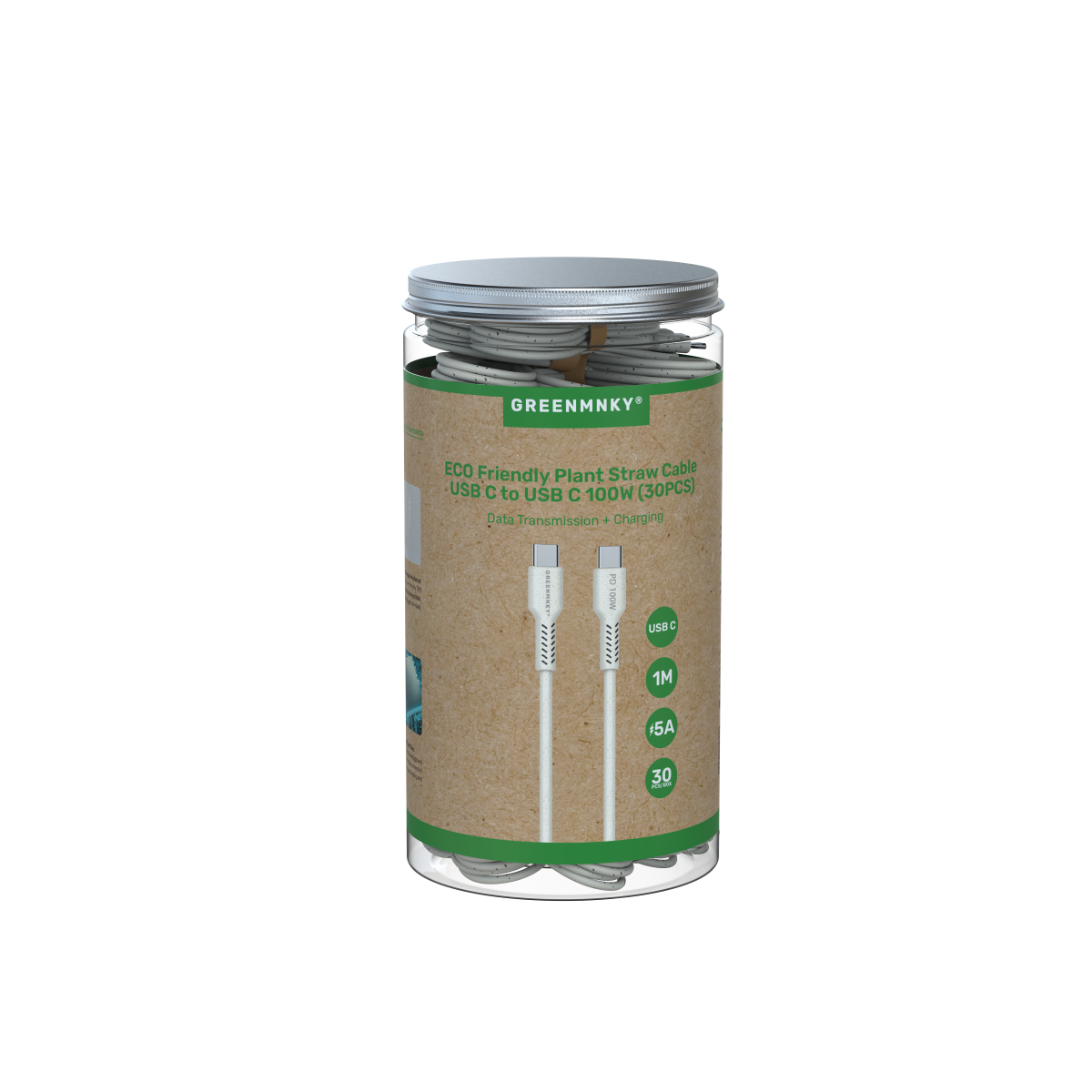 EcoSeries- Cable Plant Straw USB C to USB C 100W (VPE30)
